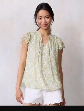 NWT LC Lauren Conrad Light Sage Floral Ruffled Cap Sleeve Blouse